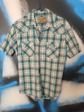 Wrangler Women's Button-Down Plaid Shirt - Teal & White